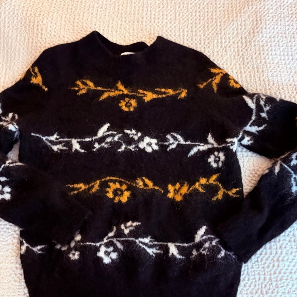 Floral mohair Wool Blend Sweater Whimsigoth Romantic Dark Fall Orange romantic